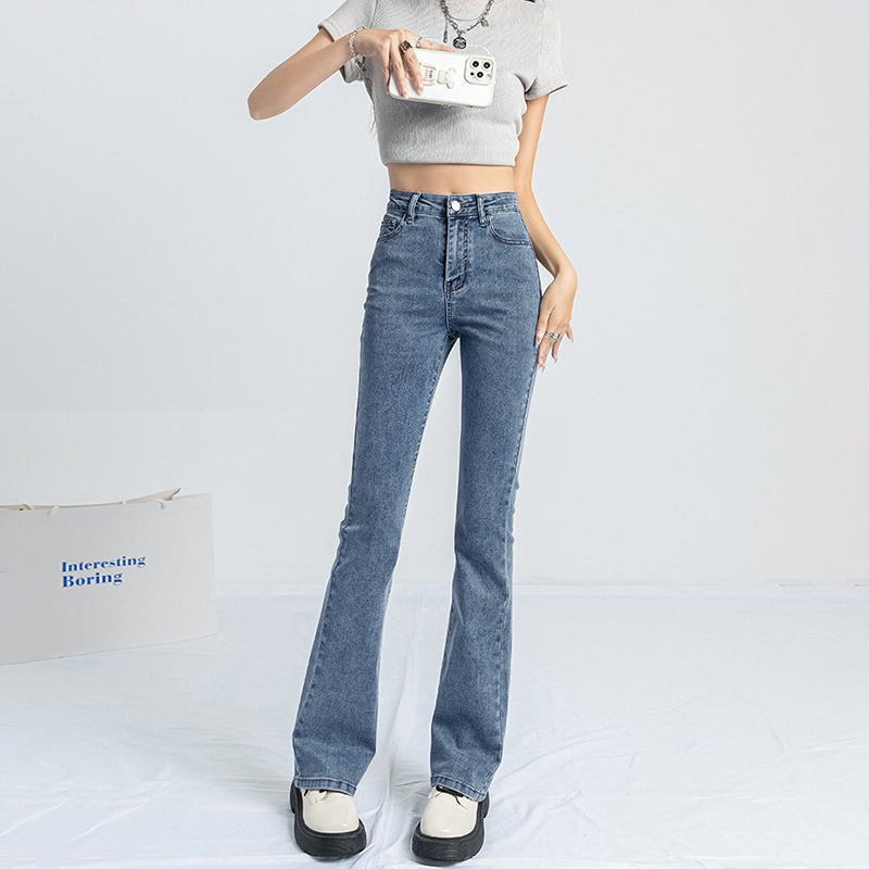 0763 American Style Retro Micro-Lar Jeans Spring and Autumn New Women's High Waist Slimming Pants Horseshoe Pants