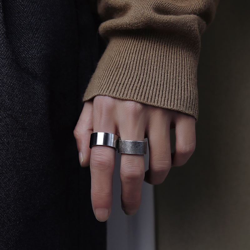 Wide Simple Ring Retro Men's Ring Niche Hip Hop Brushed Ring Titanium Steel Matte Hand Ornaments Flat Wholesale
