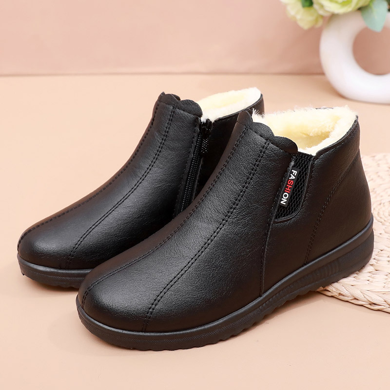 Mother's shoes cotton-padded shoes middle-aged winter warm non-slip soft bottom short boots grandma middle-aged and elderly women's shoes fleece-lined elderly leather shoes