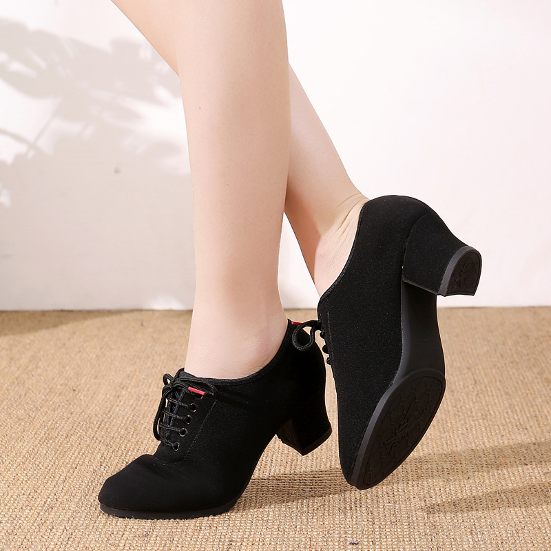 Latin Dance Shoes Women's Adult Modern Trading Teacher Dance Shoes Oxford Cloth Medium Heel T1B Two Point Bottom