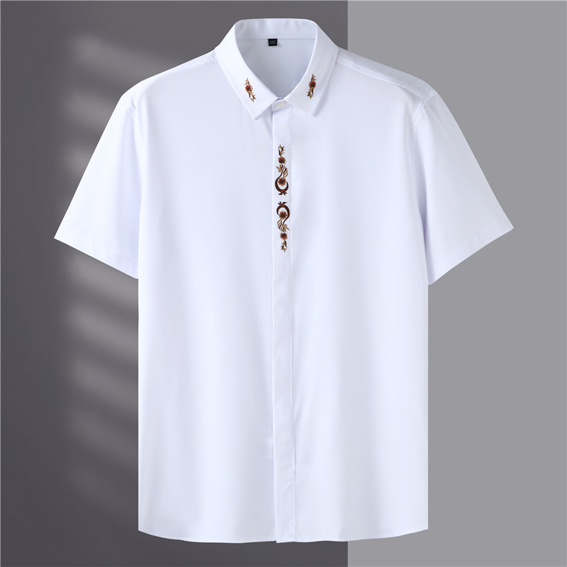 AliExpress plus size Short-sleeved Shirt Men's Summer Thin Micro-elastic Business Casual Plus Large Fat Big Brother Embroidered Shirt