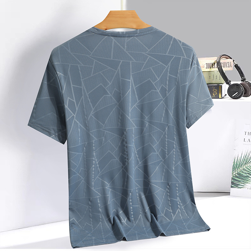 Summer 2024 Ice Silk Short-sleeved T-shirt Men's Quick-drying High-elastic Air-conditioning Shirt Casual Thin Cool-feeling Loose Sports Top