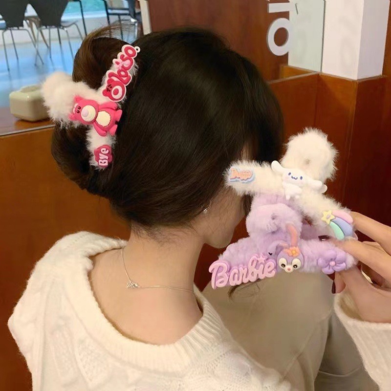Autumn and Winter cartoon plush clip large shark clip furry hairpin back head hair grip furry hairpin female