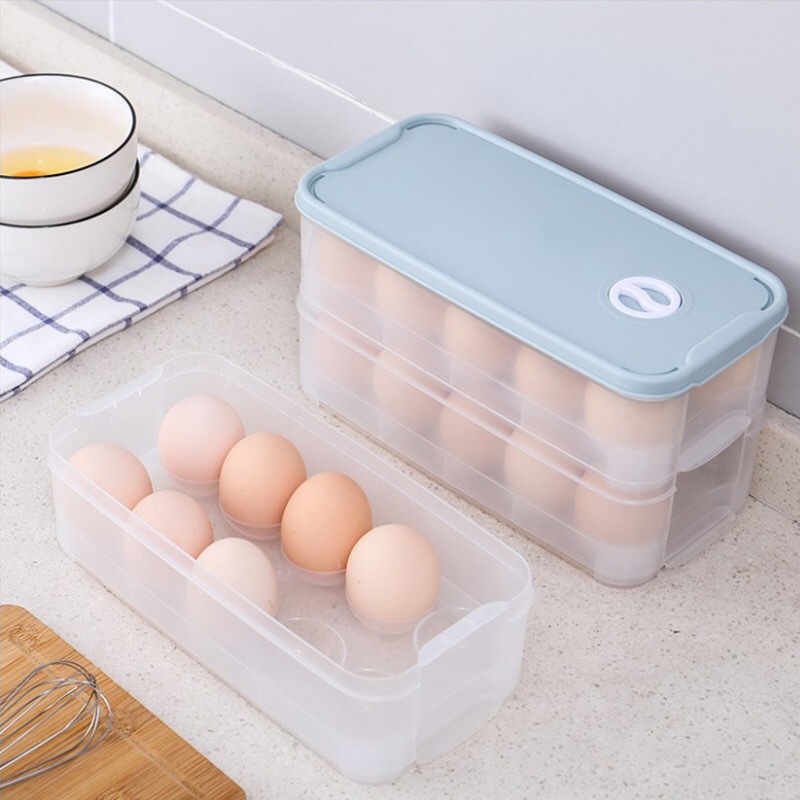 Double Layer Egg Box Stackable Kitchen Egg Shelf Dustproof Food Refrigerator with Lid Storage Box