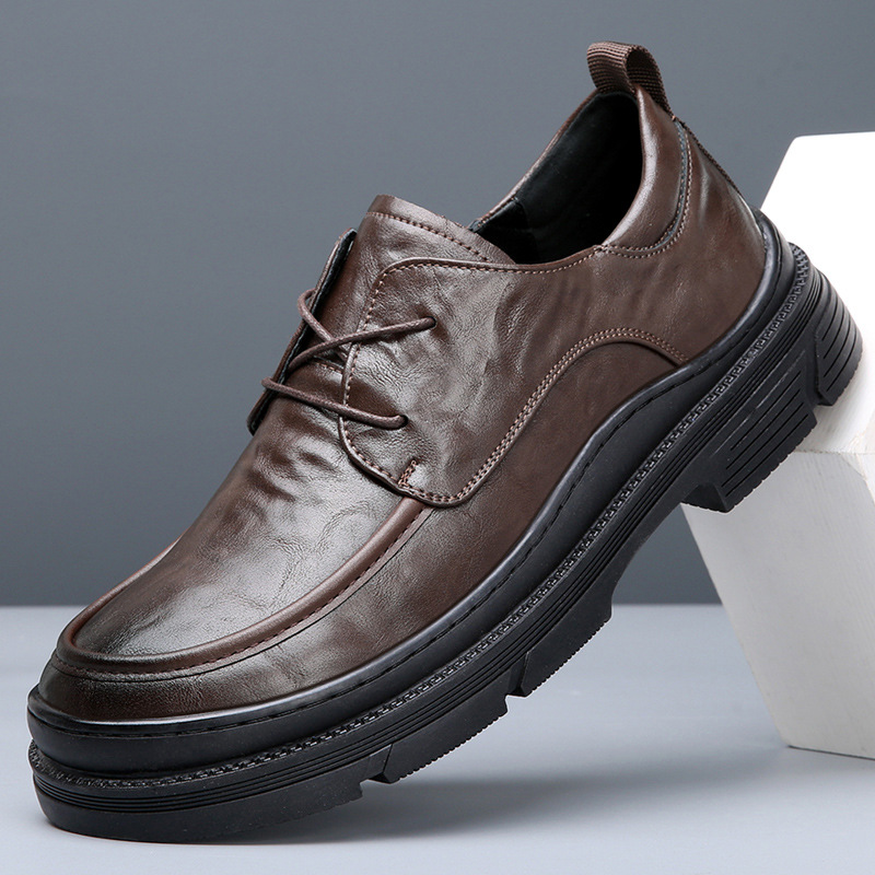Wide-toe leather shoes for men spring men's shoes new breathable trendy versatile thick-soled business formal casual shoes