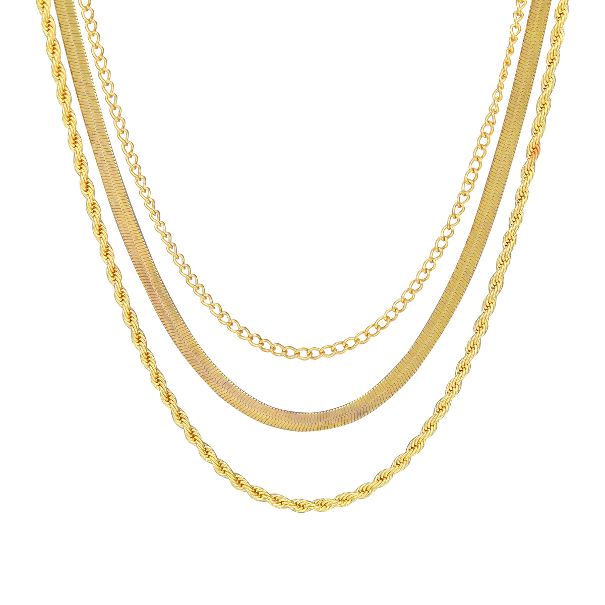 fashion three-layer stacked basic chain snake bone chain twist chain hot selling simple personalized necklace_voghion.com