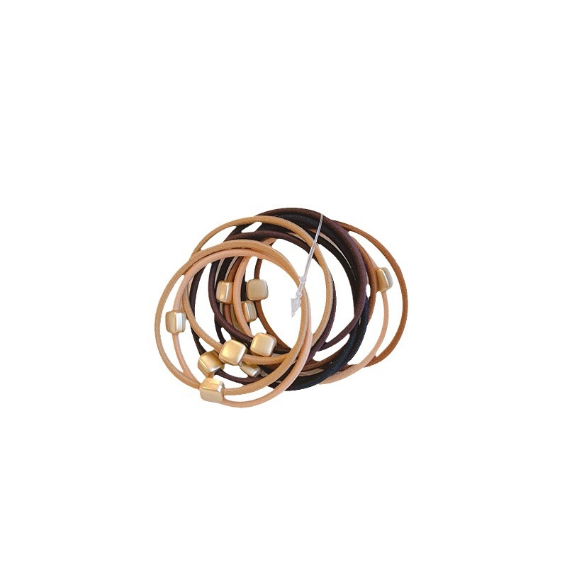 10-piece set ~ milk curry color head rope women's simple round love square rubber band hair rope high elastic hair ring