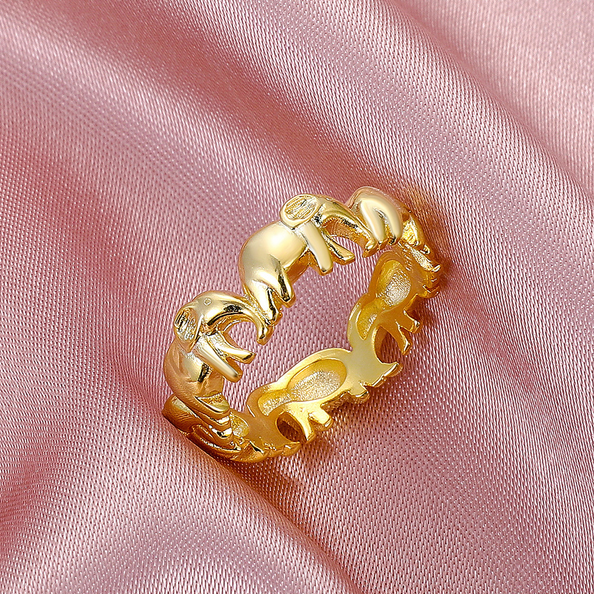 Cross-border European and American Retro Golden Elephant Ring Women's Amazon Hot Selling Geometric Metal Animal Finger Ring Jewelry