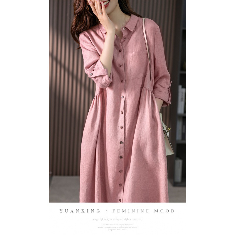 Official Figure 2024 Spring and Summer New Elegant French Cotton and Linen Shirt Skirt Design Sense Niche Slim Solid Color dress