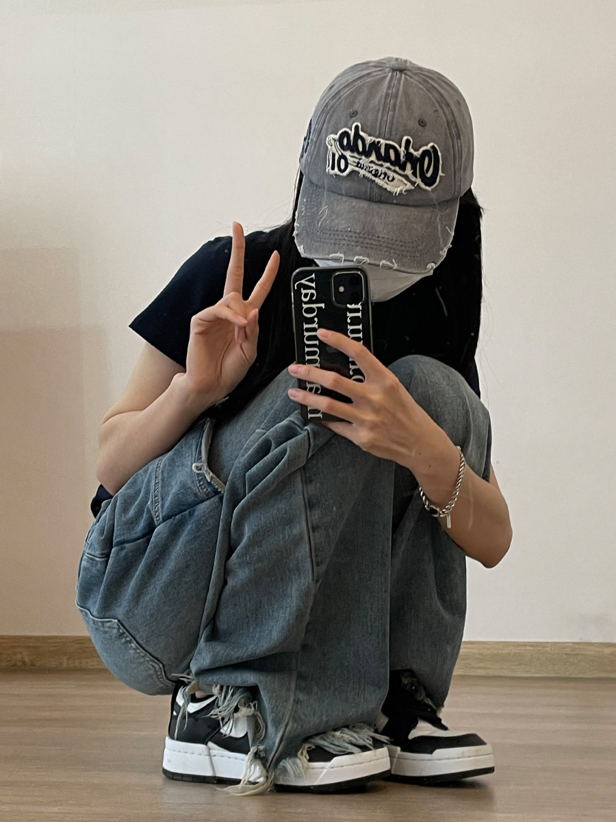 TUshu/American Atmosphere Rules ~ Niche Hole Design Cap Children Street Retro Plain Baseball Cap