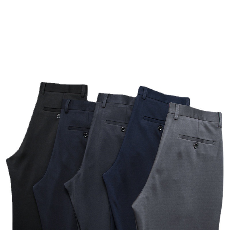 Summer business casual pants men's high waist straight pants four-sided stretch trousers wide young and middle-aged loose non-ironing thin pants