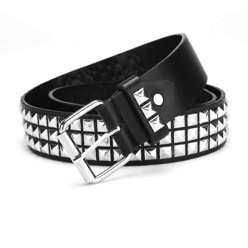 European and American Square Bead Rivet Belt Metal Pyramid Belt Men and Women Cross Border Belt Punk Hardware Jeans Belt