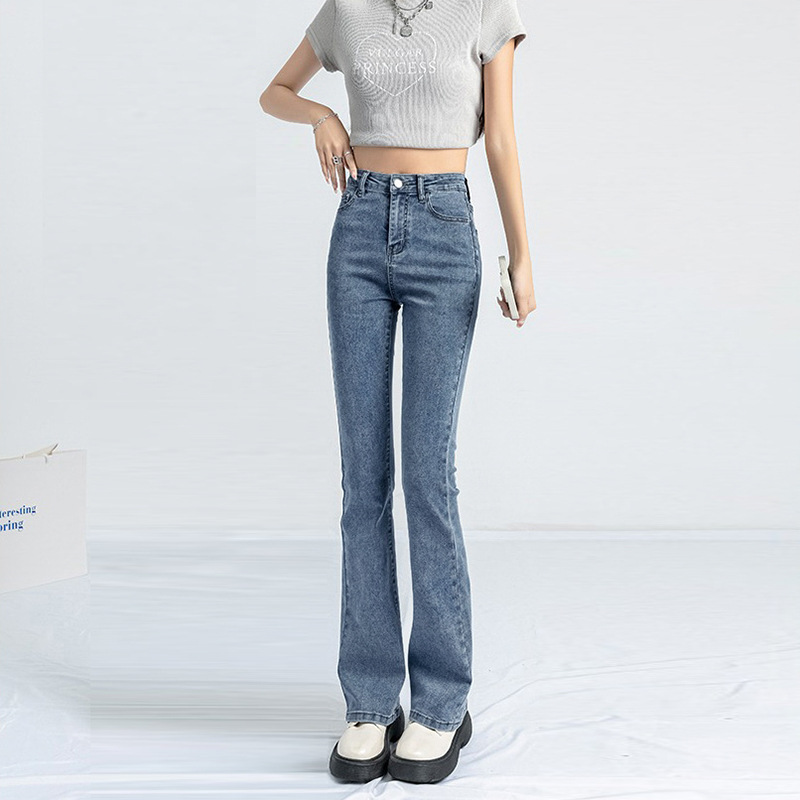 0763 American Style Retro Micro-Lar Jeans Spring and Autumn New Women's High Waist Slimming Pants Horseshoe Pants