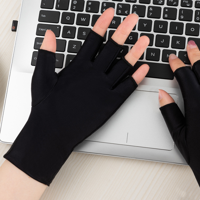 Half Finger Gloves Women's Thin Tea Picking White Women's Half Finger Beauty Gloves Sunscreen Gloves for Drivers Short Manicure Gloves