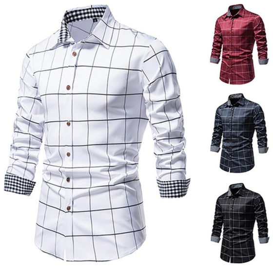 2023 new hot solid color plaid cardigan men's plus size casual loose comfortable shirt Amazon AliExpress