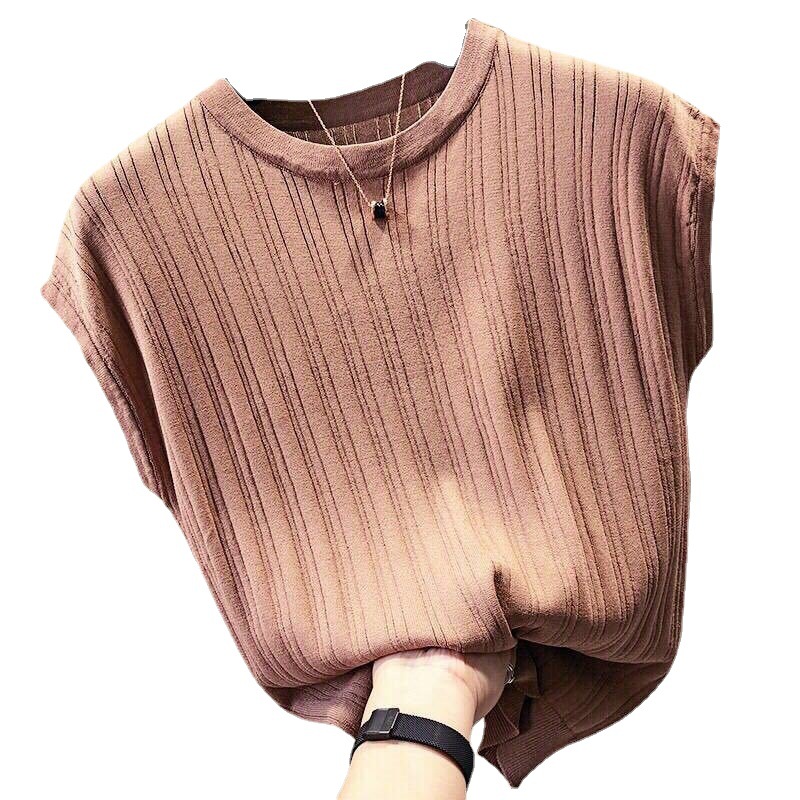 2023 Summer New Korean Style Loose Slimming Solid Color Short-sleeved T-shirt Women's Large Size Knitted Top Base Shirt for Women