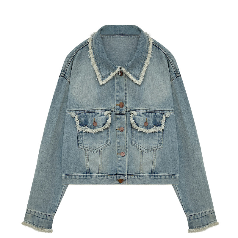 Spring and Autumn Xiaoxiang wind hair fringe Denim coat women's design sense niche short loose casual age-reducing jacket top