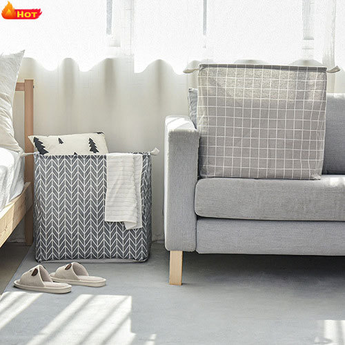 Giant Cotton Linen Storage Basket Fabric Quilt Storage Bag Clothes Organizer Dirty Clothes Basket Foldable Drawstring Laundry Basket