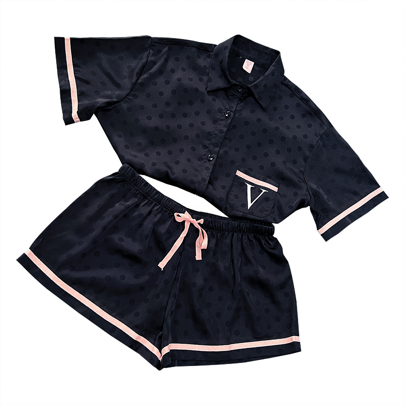 Polka dot pajamas for women Пижама autumn European and American style ice silk short sleeve home wear suit wholesale