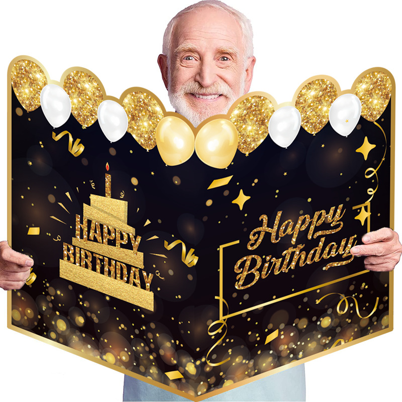 Cross-border Hot Sale New Happy Birthday Black Gold Giant Book Birthday Message Commemorative Card in stock