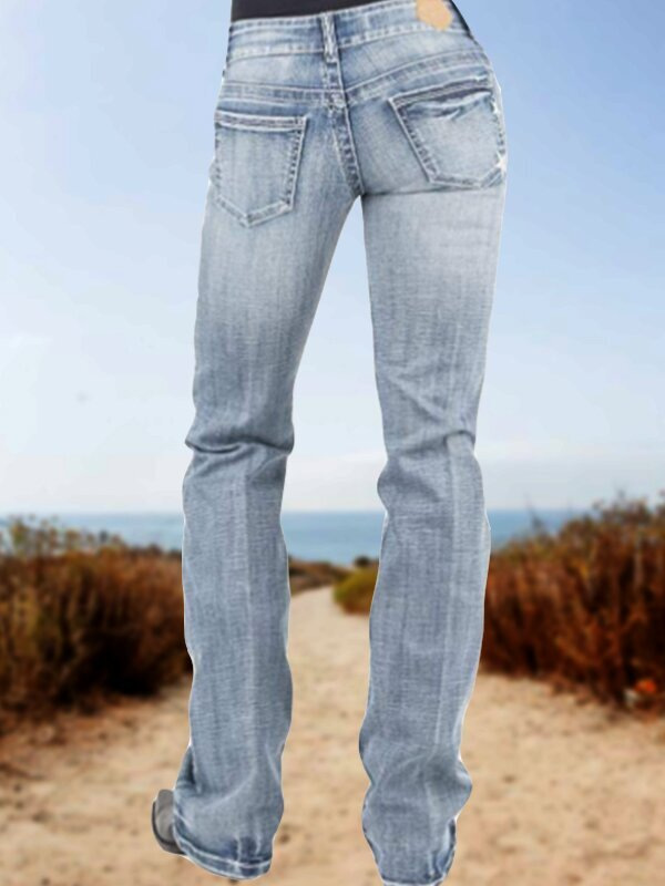 2023 cross-border European and American Amazon independent station hot selling women's embroidered star jeans slim jeans Women's