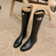 2024 new round head metal buckle boots women's winter but knee Joker casual high knight boots
