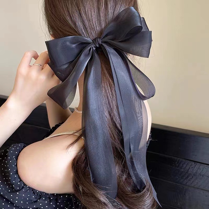 Große Tiara-Haarspange mit Schleife und elegantem Hinterkopf für Mädchen, Cyber-Promi-Federspange, hochwertiges Haar-Accessoire aus Schleife_voghion.com