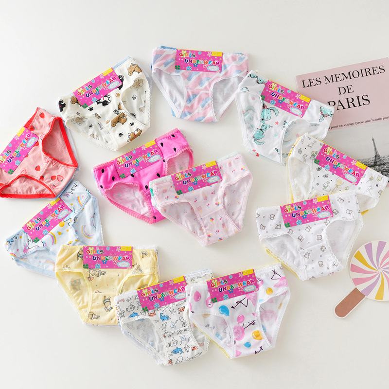 Factory direct cross-border cotton children's underwear girls' briefs foreign trade cardboard multi-color lace briefs