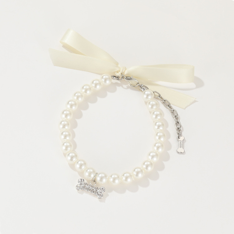 Zhous Pet Products Collar Traction Rope Collar Pearl Cat Necklace Medium and Small Dog Collar Neck Jewelry