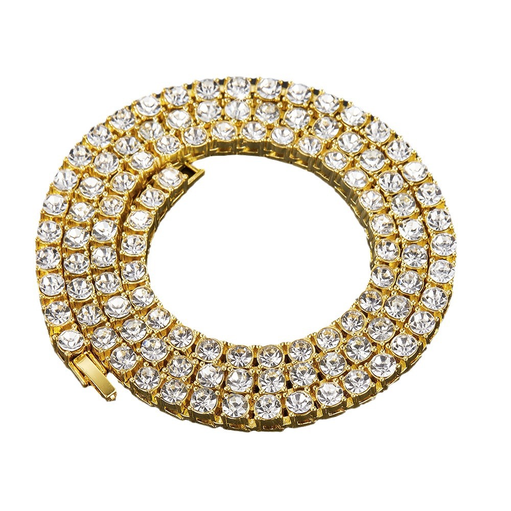 Hip-Hop Tennis Chain Men's Alloy Rhinestone Cuban Chain Jewelry Simple Single Row Clavicle Chain Instagram Style Necklace for Women