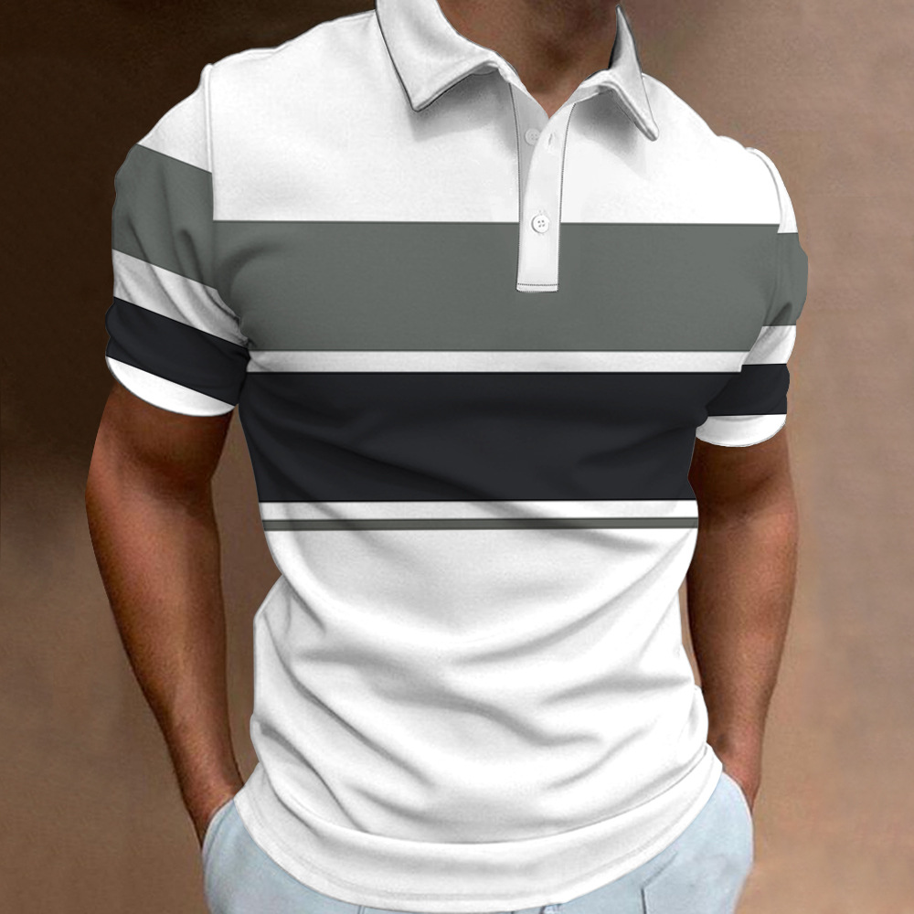 Men's Polo Shirt Stripes Print Short Sleeve T-shirts Casual