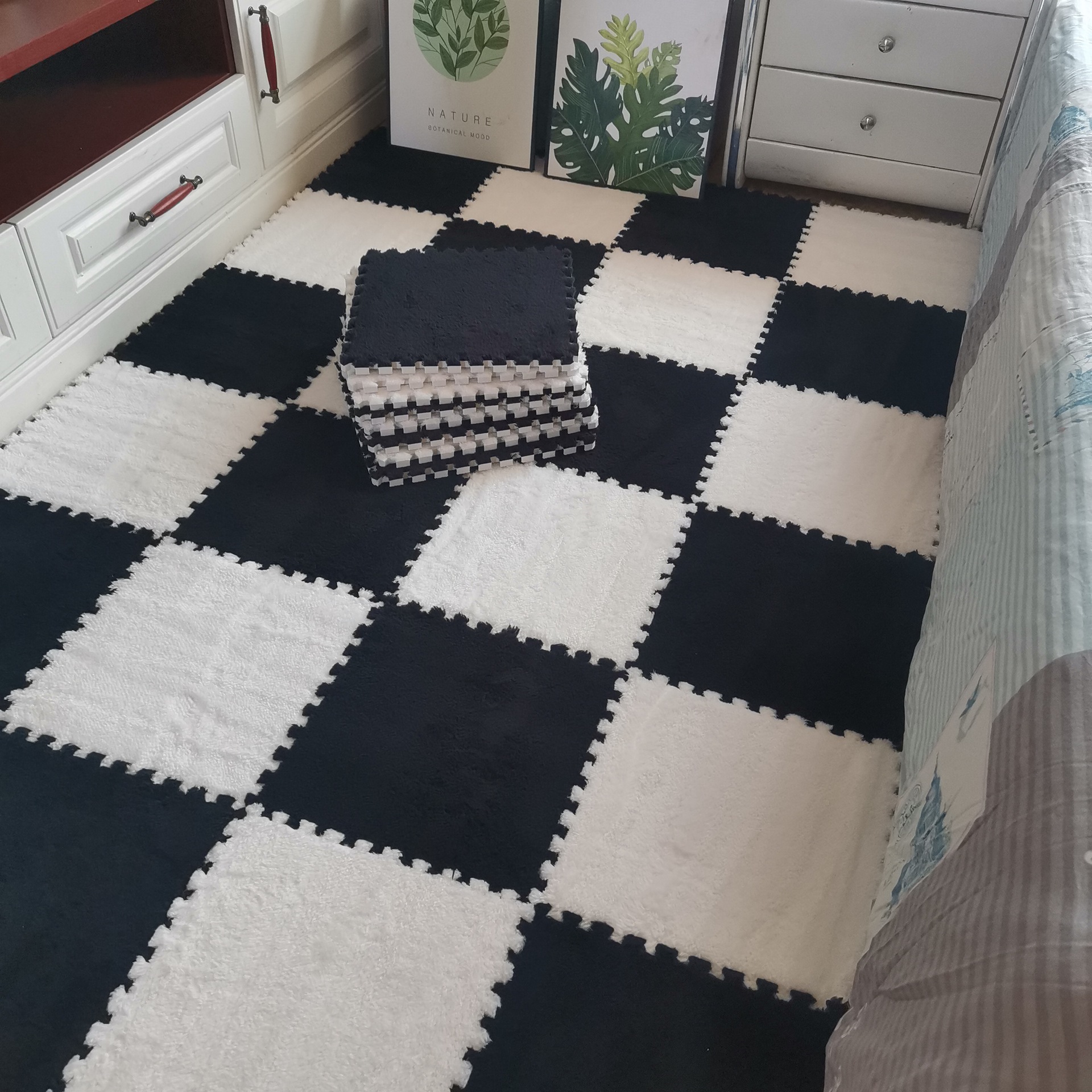 Cross-border Foam Puzzle Mat Suede Patchwork Carpet Fluffy Carpet Bedroom Carpet Machine Washable Padded Mat