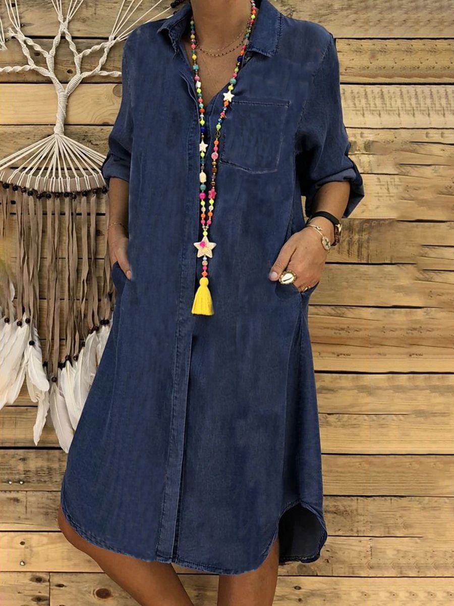 2023 Amazon European and American AliExpress wish plus size Women's Denim dress Foreign Trade Solid Color plus size Casual Dress