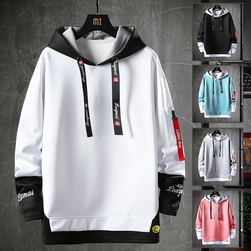 Fake Two-piece Sweater Men's Spring and Autumn New Korean Fashionable Hooded Jacket Young Handsome Student Clothes Men - ShopShipShake