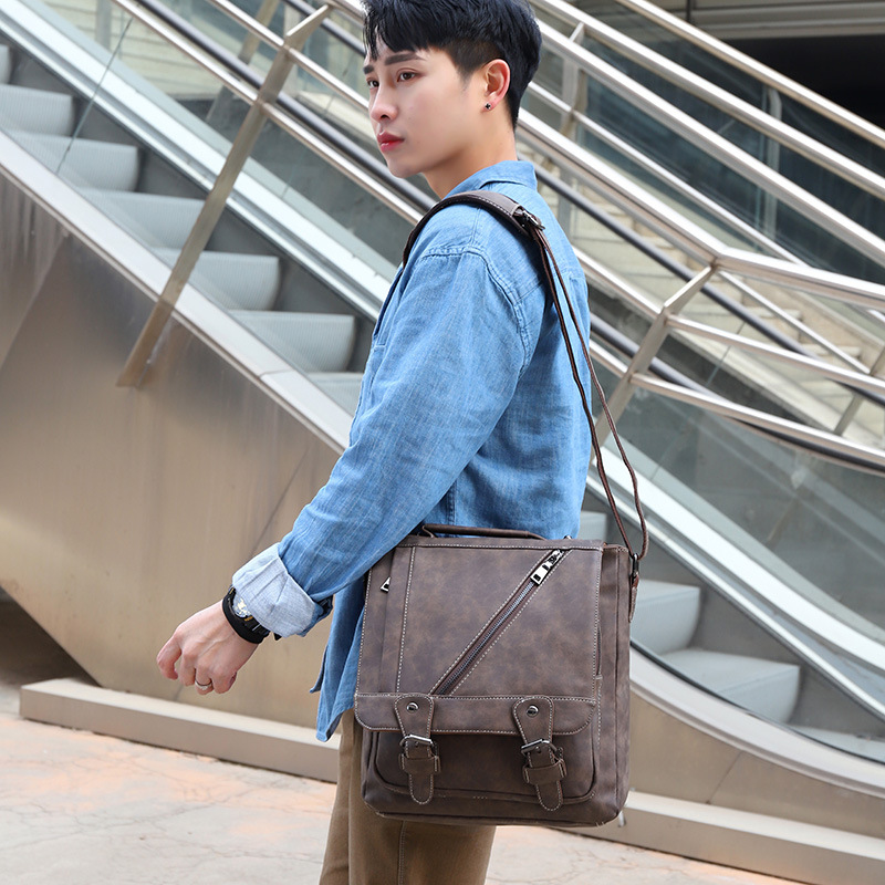 New retro men's bag vertical PU leather men's commuter shoulder bag large capacity Crossbody Bag Men's handbag