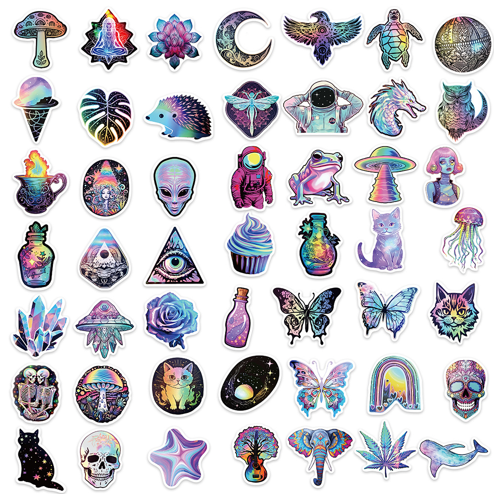 50 cartoon psychedelic mysterious graffiti stickers personalized decoration guitar notebook luggage DIY waterproof wholesale