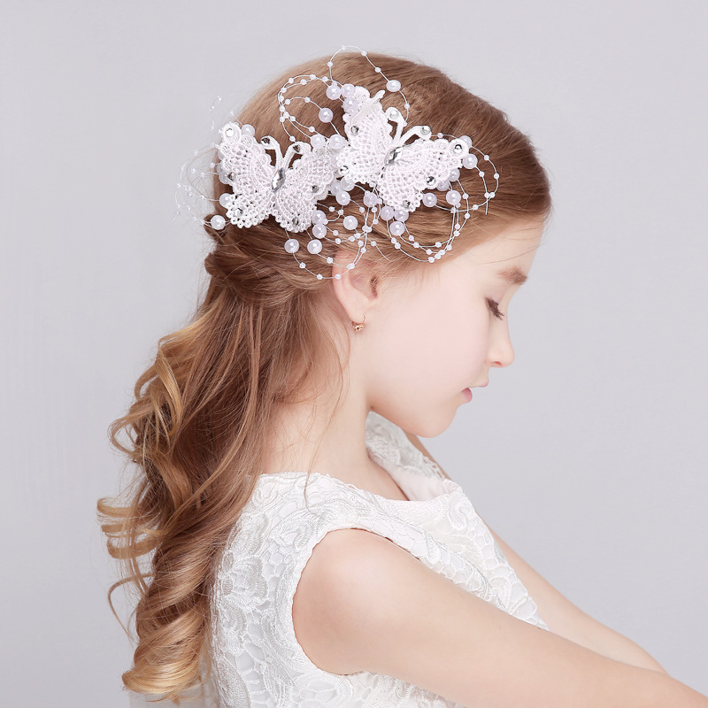 Children's Wedding Dress Headdress Flower Children's Hair Accessories Side Clip Children's Dress Headdress Bow Hairpin Dance Performance Jewelry