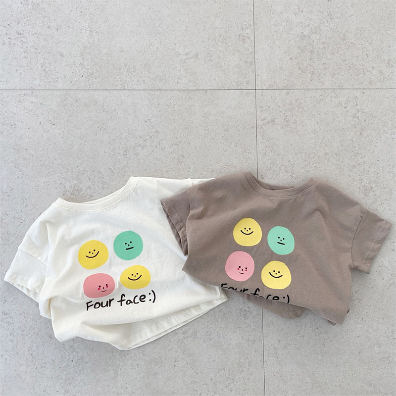 Ins Korean version kids' T-shirt summer soft letter smile unisex baby fashion loose cotton short-sleeved top