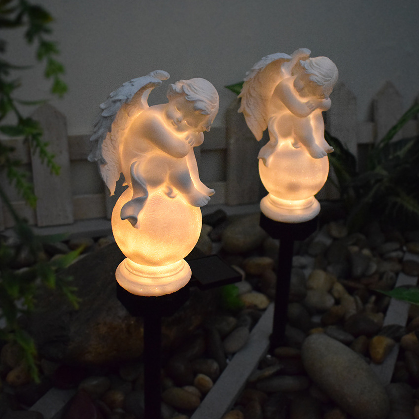 Solar Outdoor Garden Light Crafts Insert Resin Angel Shape Statue Garden European Landscape Decorative Light
