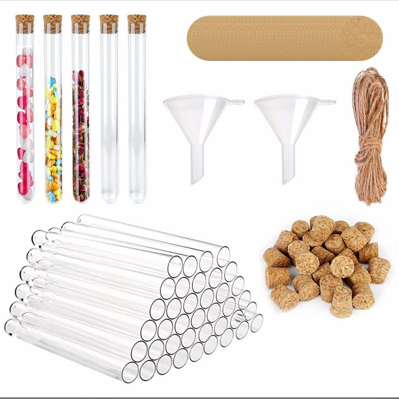Kangfeng factory ps plastic test tube with wooden plug 20ml16*150 combination set Assembly Label funnel hemp rope
