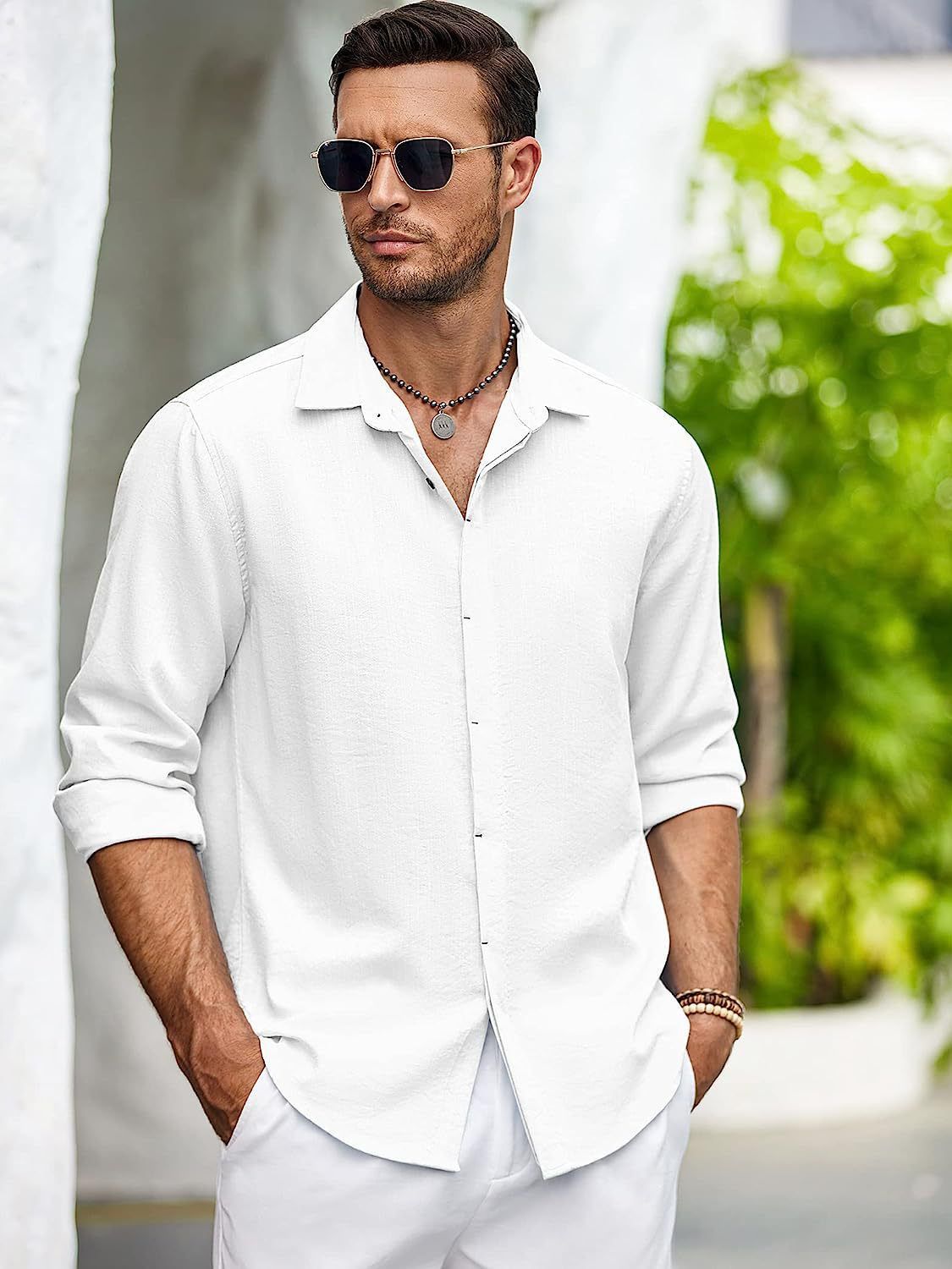 2023 Amazon Men's Shirt Solid Color Collage Jujube Cardigan Long Sleeve Fashionable Lapel Shirt for Men