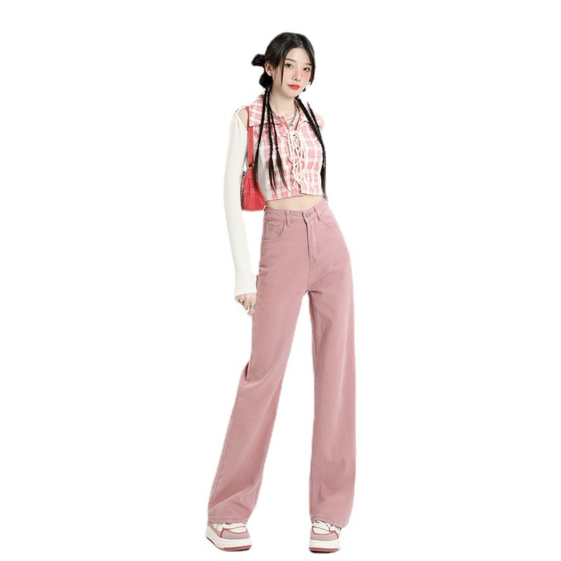 Dirty Pink High Waist Jeans Women's 2023 Early Spring New Wide Leg Loose Slimming Design Sense Small Straight Leg Pants