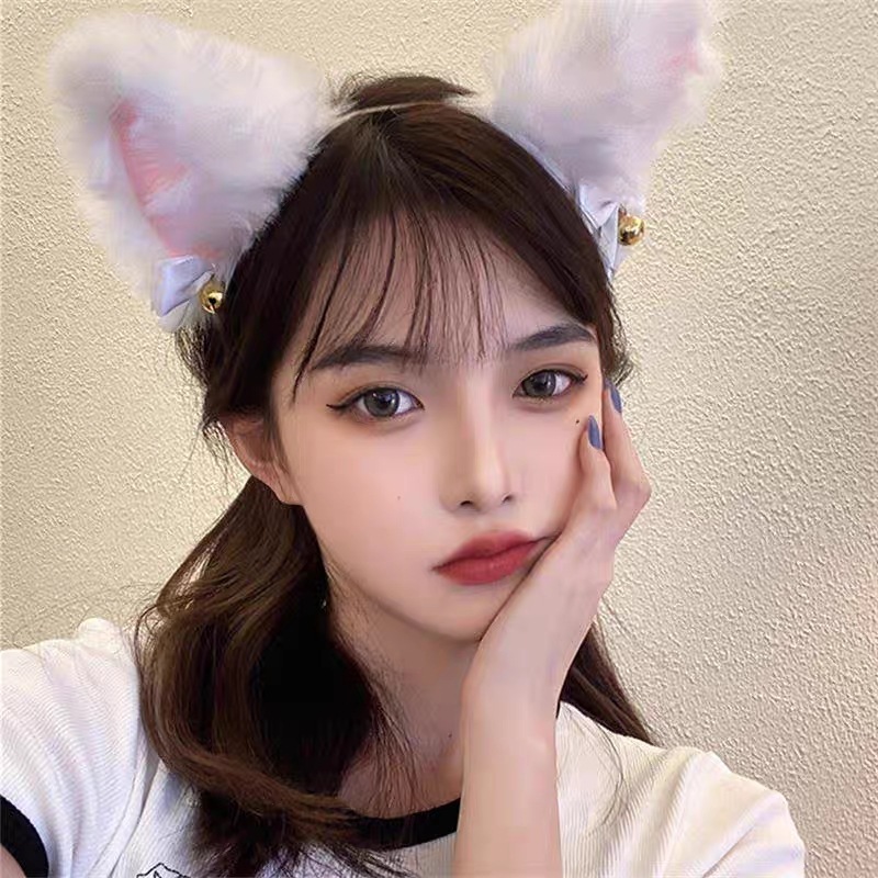 韓国版のぬいぐるみの鈴の狐の猫の耳のカチューシャの女性の卸売りの高級な現物のネットの赤い生放送の同じタイプのメイドのカチューシャ|undefined