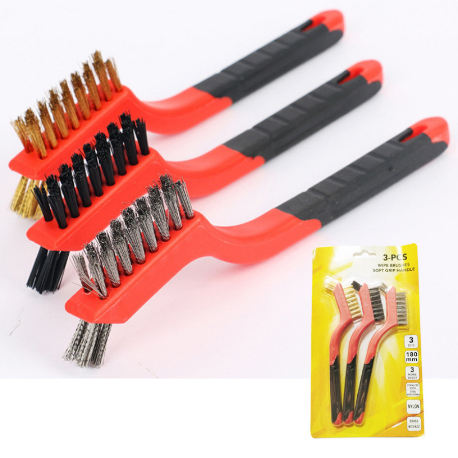 Double-headed three-piece set wire brush stainless steel wire brush copper wire brush gap Wenwan cleaning derusting nylon wire brush