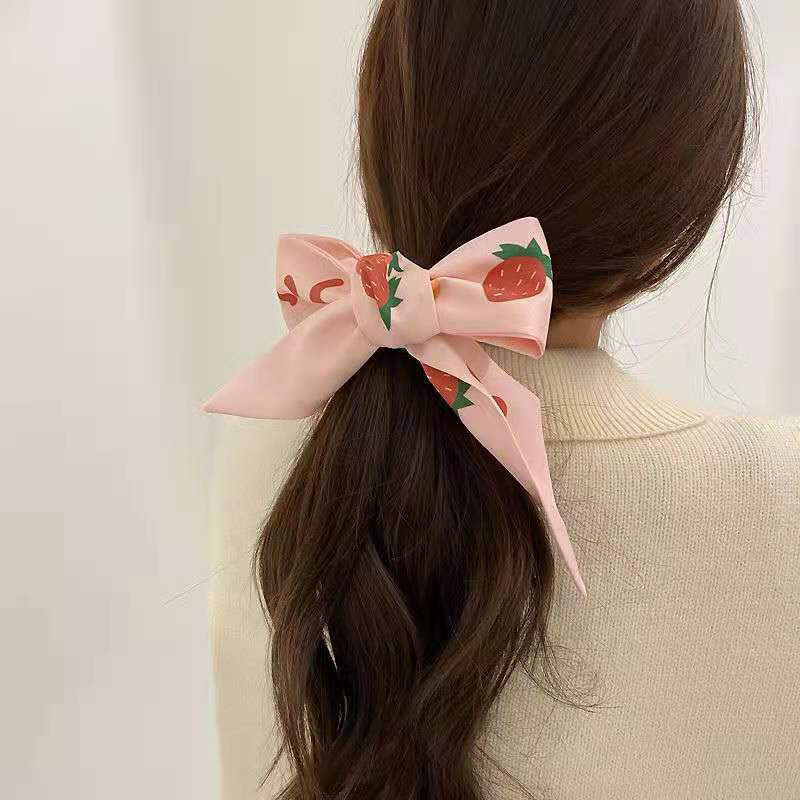 Houndstooth Periwinkle Blue Long Scarf Temperament Fairy Ribbon Elegant Retro Printed Scarf Hair Band Wholesale