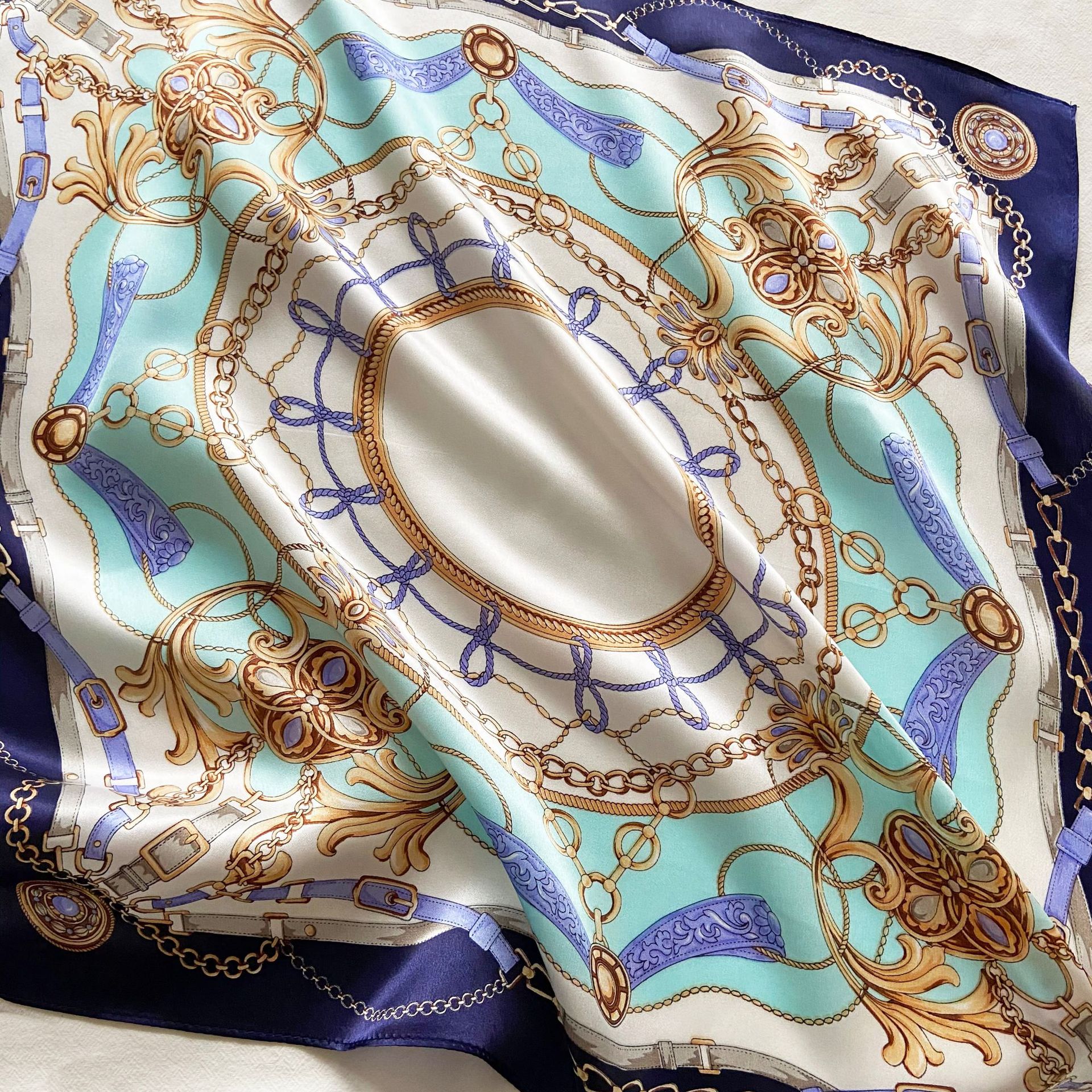 European and American Fashion Chain Decorative Mulberry Silk Small Square Scarf Temperament All-match Silk Neck Protection Scarf Scarf Women's Scarf