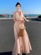 High-end sleeveless V-neck halter dress gentle temperament wooden ear backless seaside holiday beach dress Super fairy