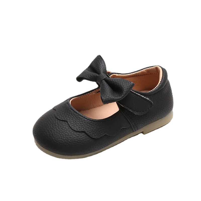 Children's small leather shoes 2023 spring new soft bottom bow princess shoes girls Korean casual hook and loop shoes