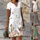 [In Stock S-5XL] 2023WISH Amazon new flower printed cotton and linen short sleeve mid-length V-neck dress