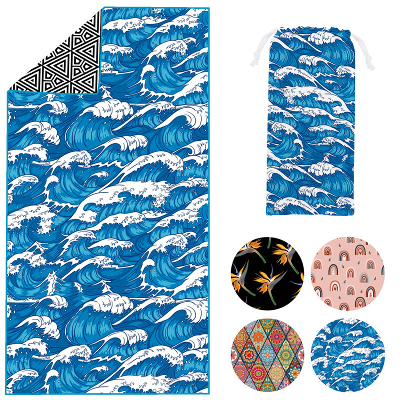 2024 cross-border hot-selling European and American beach towel quick-drying thickened double-sided printing matching cloth bag packaging swimming bath towel